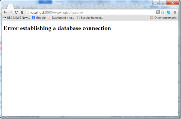 Screenshot - Error establishing a database connection