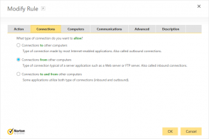 Norton Security Firewall - Add Rule: Connections tab