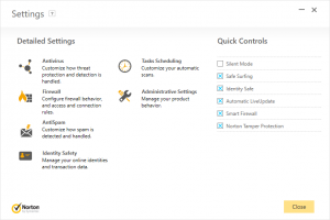 The Norton Security settings dialog.