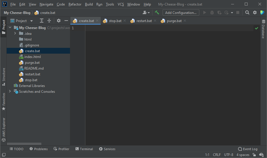 A screenshot of JetBrains IntelliJ IDEA IDE with the My Cheese Blog project and files.