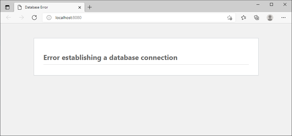 A web page showing the WordPress message “Error establishing a database connection”.